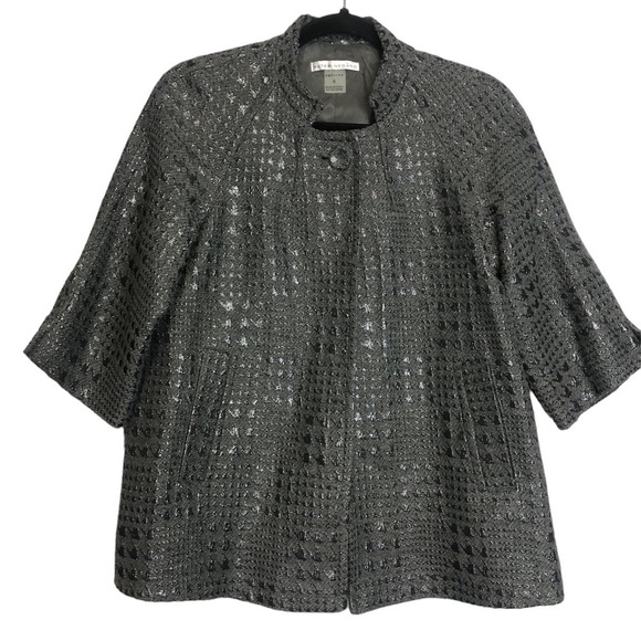 Peter Nygard Wool Metallic Houndstooth Jacquard Cape Jacket, size 6P - Picture 1 of 12